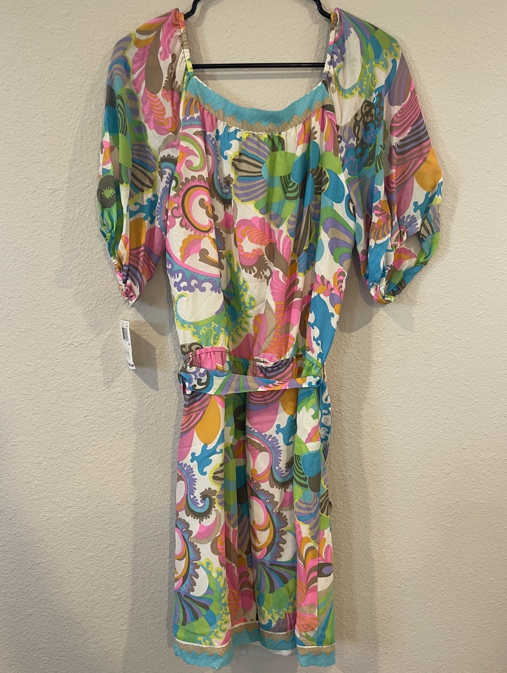 NWT TRINA TURK Vintage Y2K Silk Multicolor Floral Print Belted Mini Dress Size 4 - Picture 2 of 4